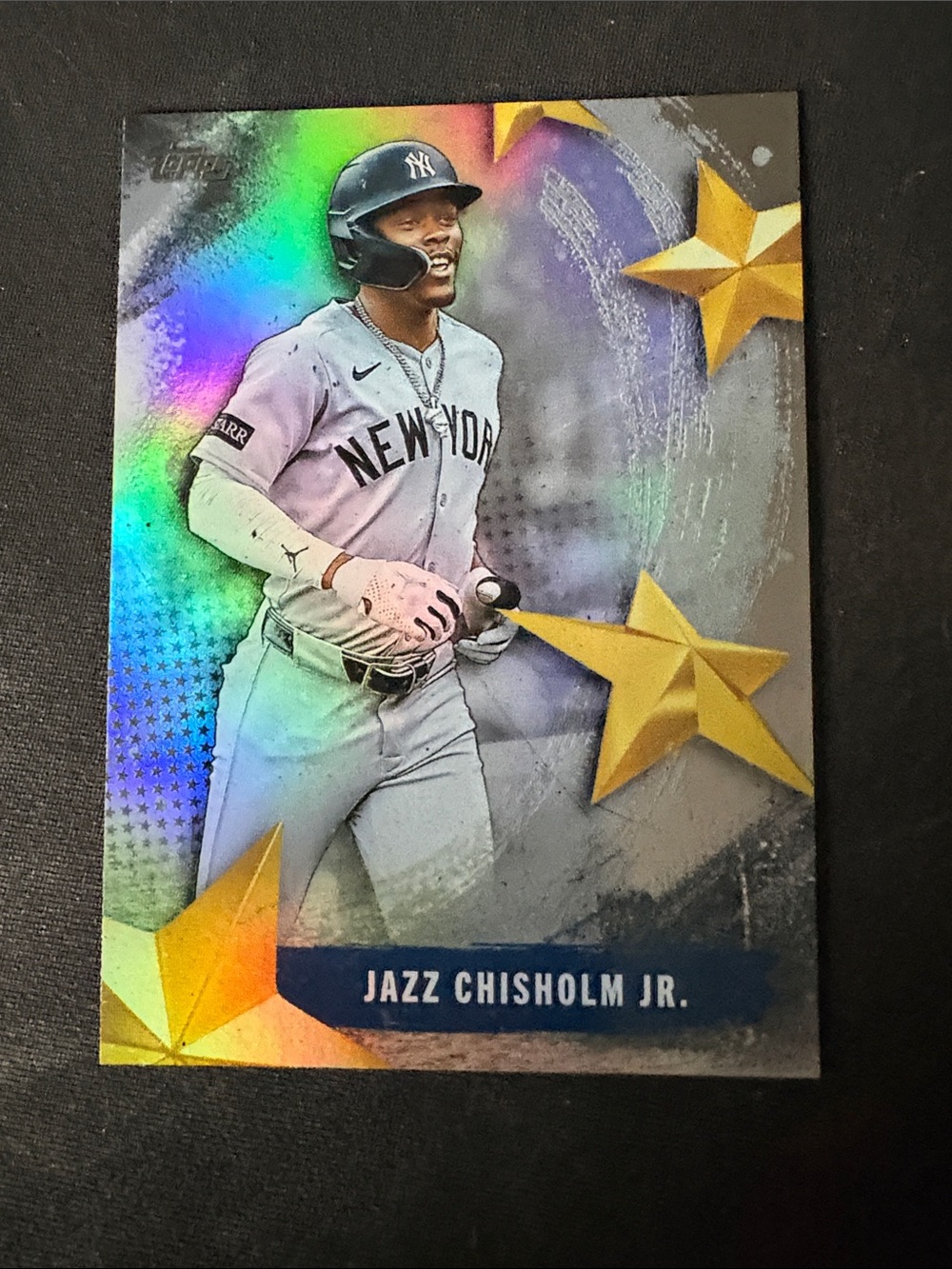 Topps Jazz Chisholm Jr. Holographic Rainbow & Gold Stars Baseball Card